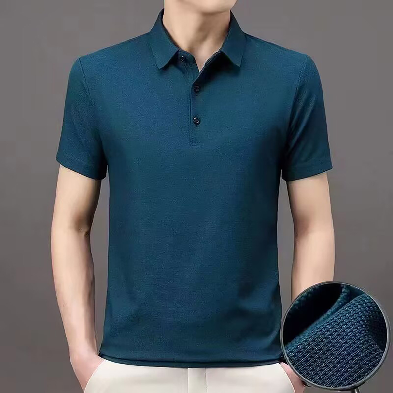 thumbnail image 3 of Camisa de manga corta con botones para hombre - Camisa de golf informal de corte regular - Mezcla de poliéster y algodón, tallas M-XXXXL, 3 of 8